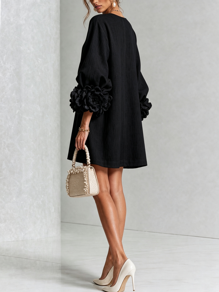 Floral Button-down Mini Dress With Striking Floral Cuffs