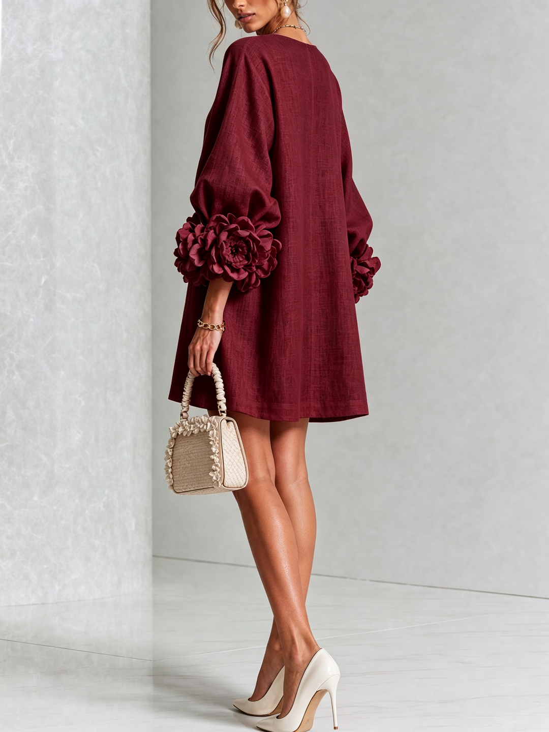 Floral Button-down Mini Dress With Striking Floral Cuffs