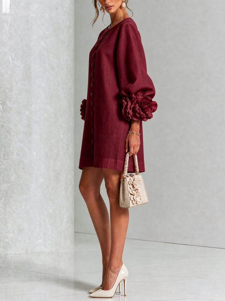 Floral Button-down Mini Dress With Striking Floral Cuffs
