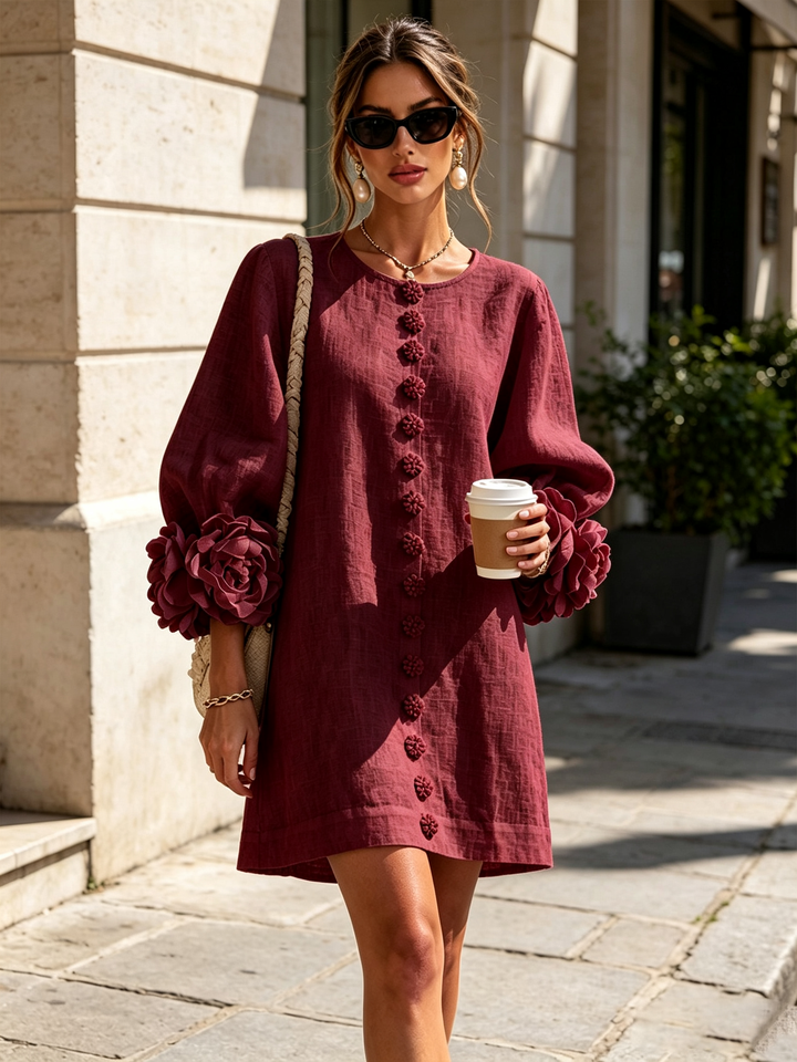 Floral Button-down Mini Dress With Striking Floral Cuffs