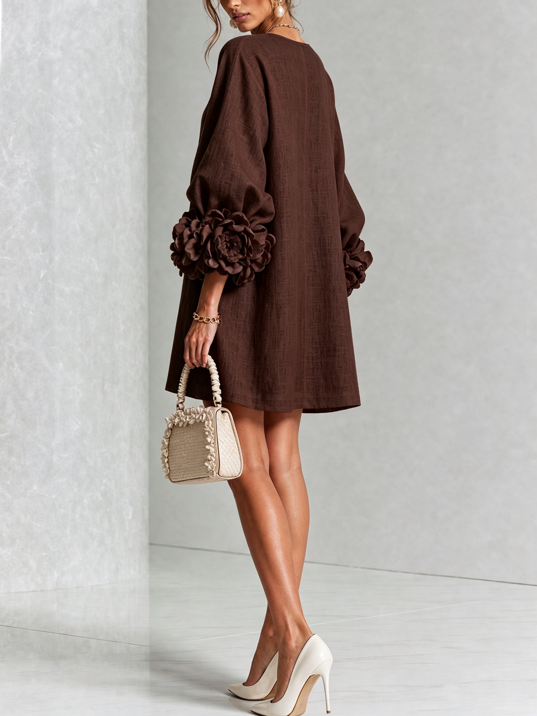 Floral Button-down Mini Dress With Striking Floral Cuffs