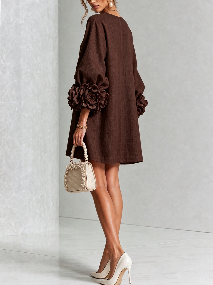 Floral Button-down Mini Dress With Striking Floral Cuffs
