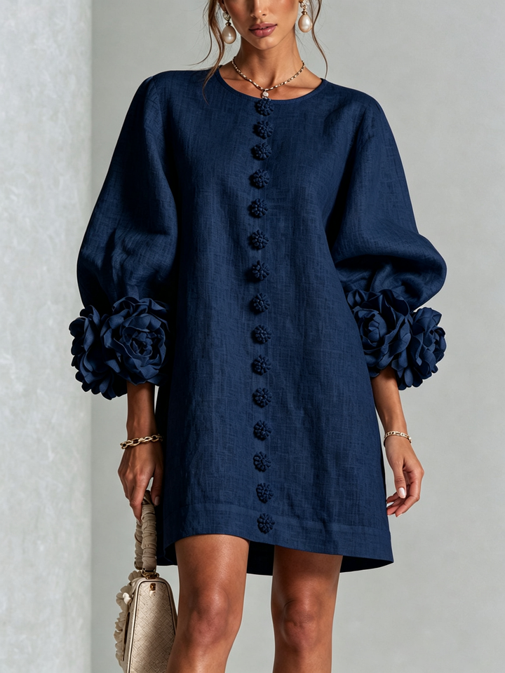 Floral Button-down Mini Dress With Striking Floral Cuffs