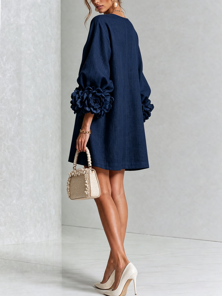 Floral Button-down Mini Dress With Striking Floral Cuffs