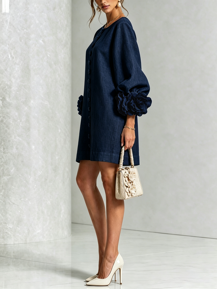 Floral Button-down Mini Dress With Striking Floral Cuffs