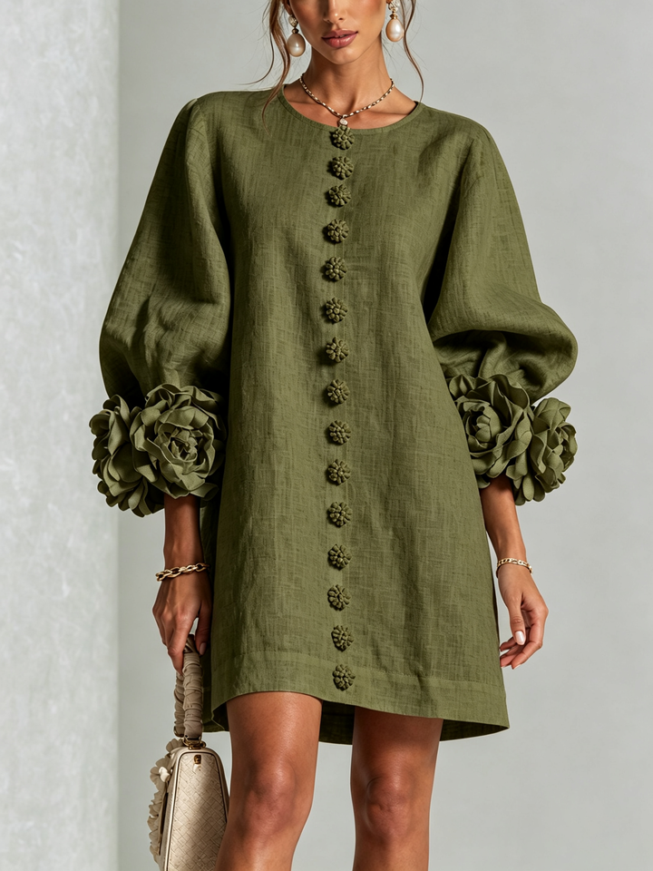 Floral Button-down Mini Dress With Striking Floral Cuffs