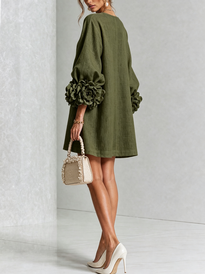 Floral Button-down Mini Dress With Striking Floral Cuffs