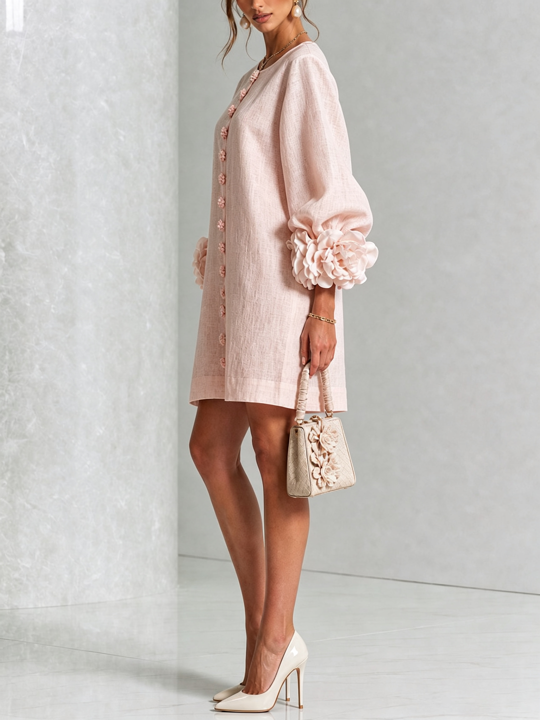 Floral Button-down Mini Dress With Striking Floral Cuffs