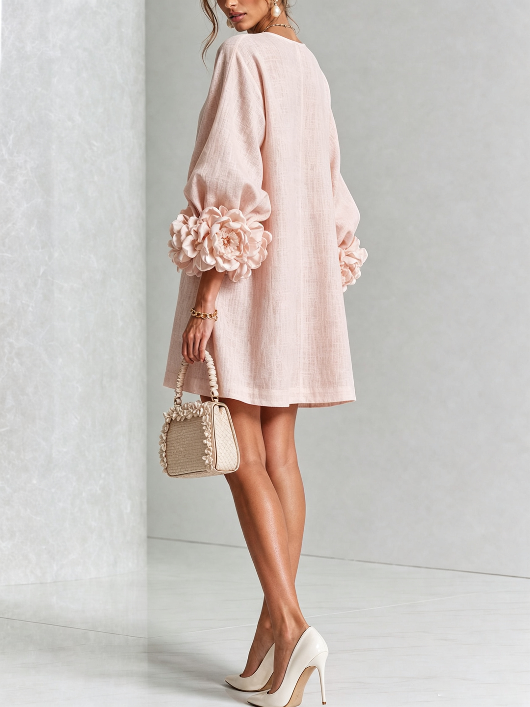 Floral Button-down Mini Dress With Striking Floral Cuffs