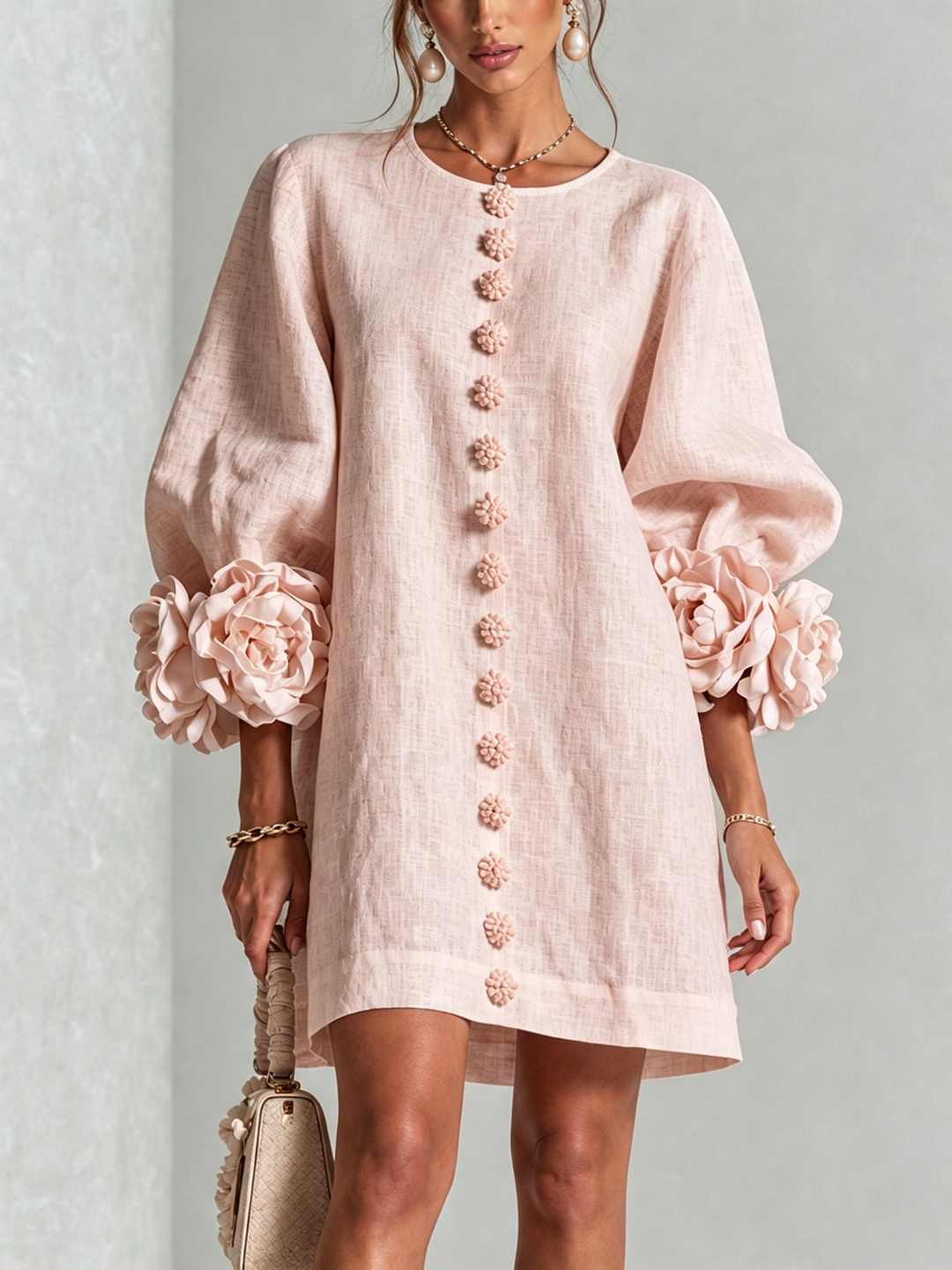 Floral Button-down Mini Dress With Striking Floral Cuffs
