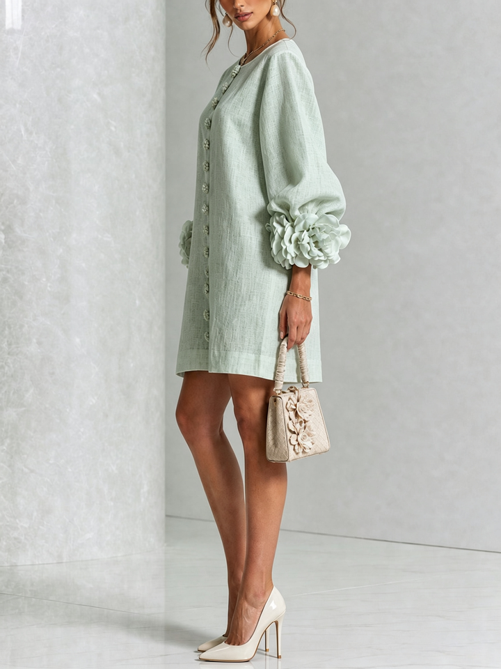 Floral Button-down Mini Dress With Striking Floral Cuffs