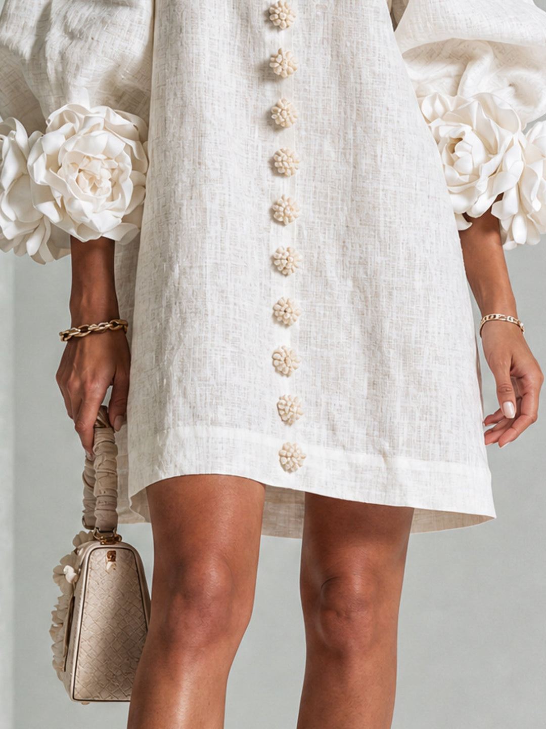 Floral Button-down Mini Dress With Striking Floral Cuffs