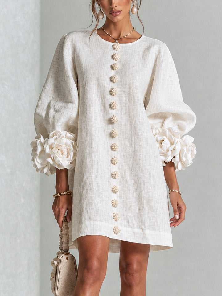 Floral Button-down Mini Dress With Striking Floral Cuffs