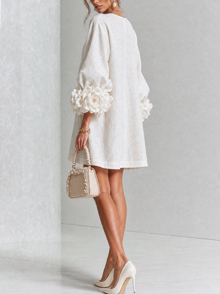 Floral Button-down Mini Dress With Striking Floral Cuffs