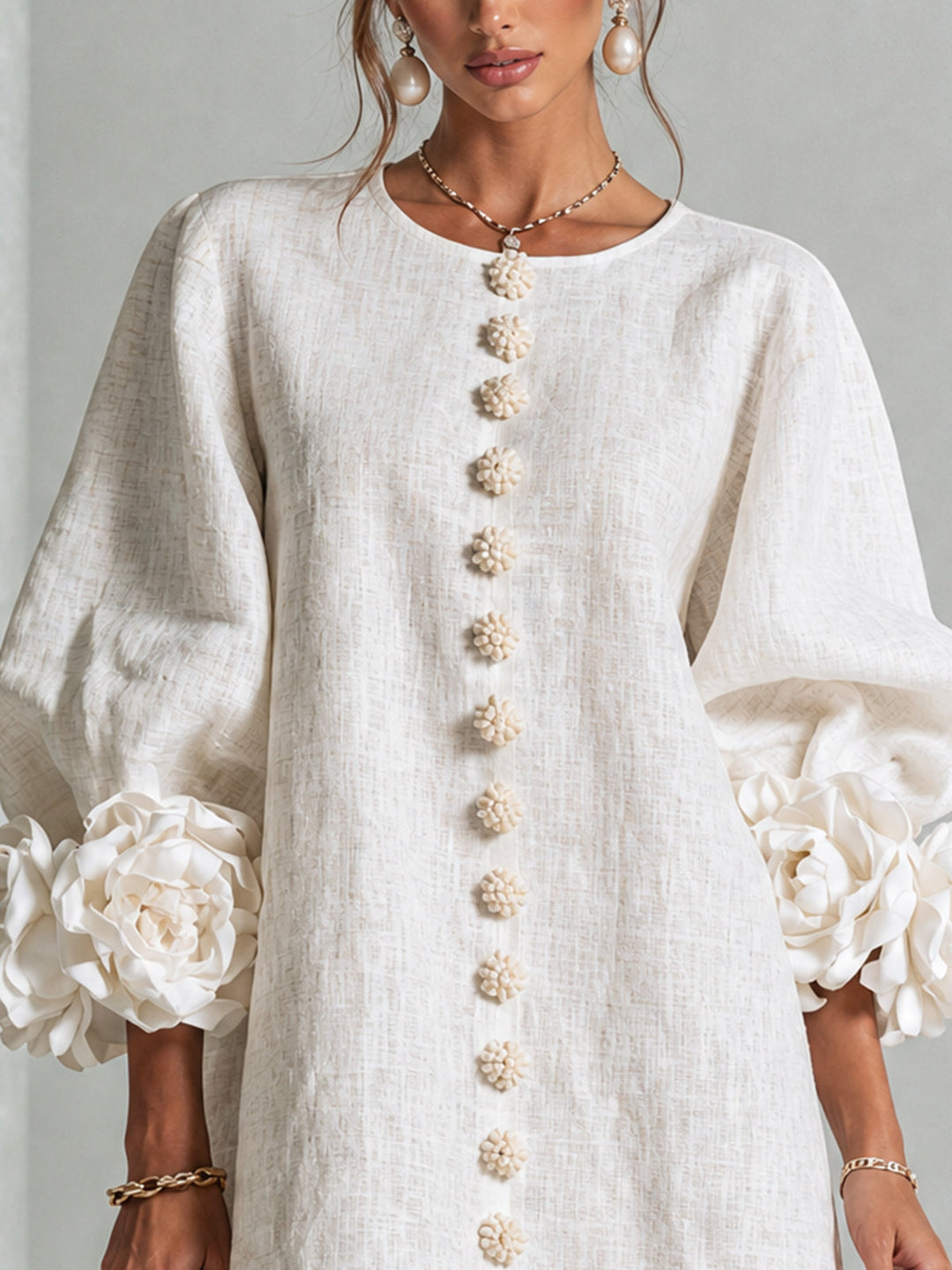 Floral Button-down Mini Dress With Striking Floral Cuffs
