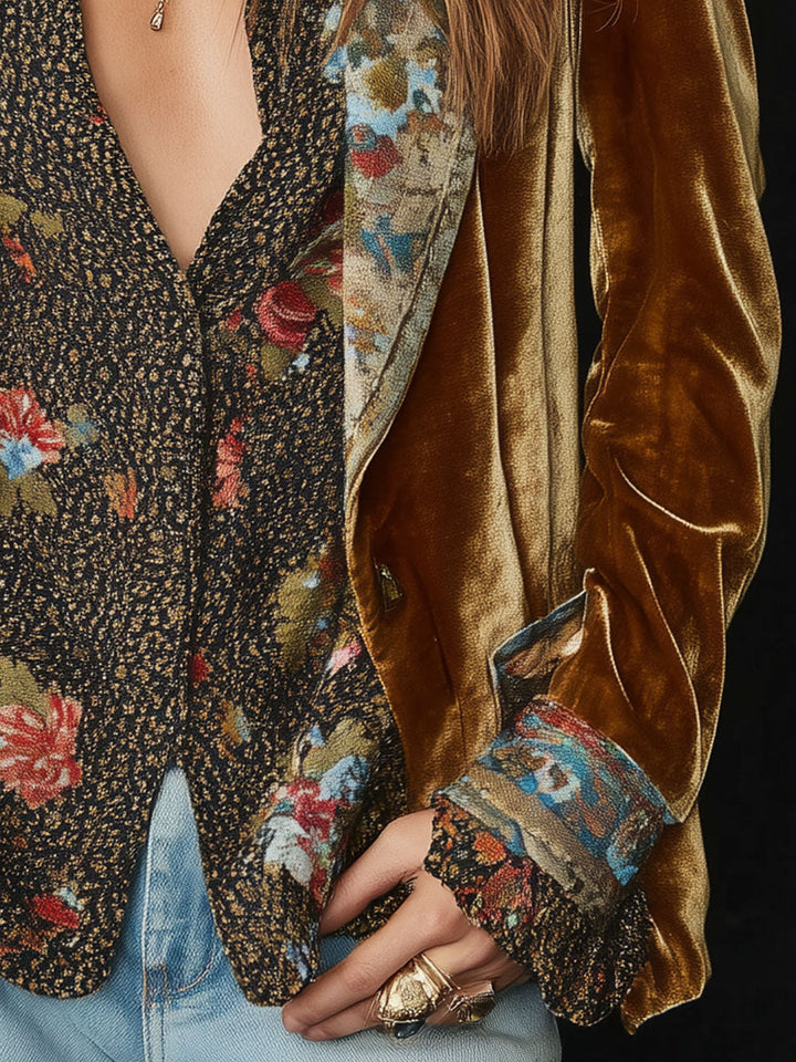 Women’s Vintage Floral Print Patchwork Blazer