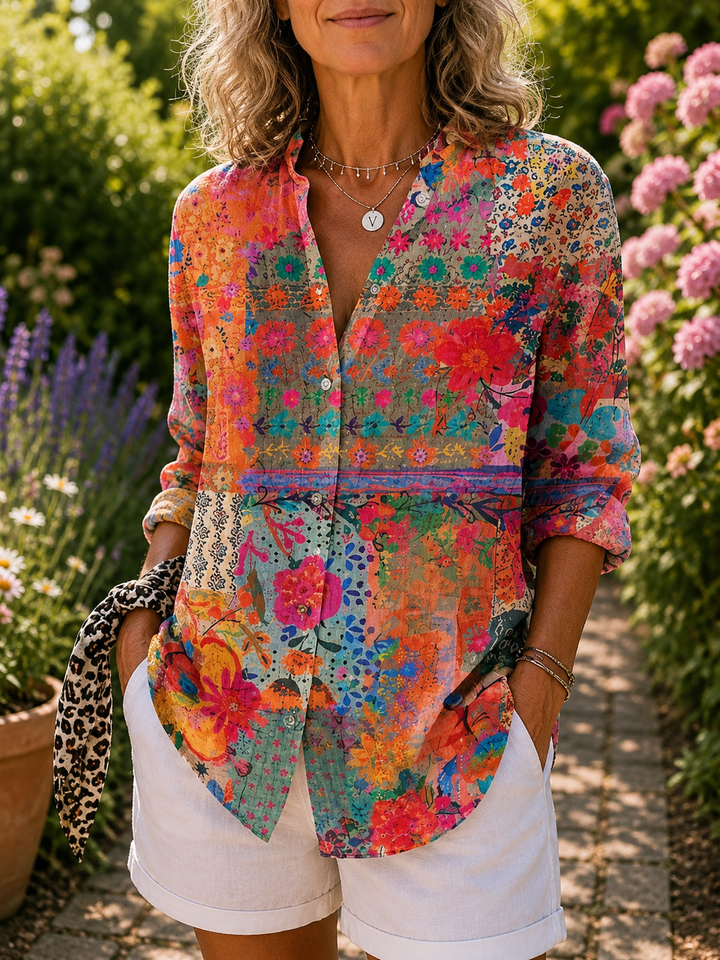 Anica | Vibrant Artistic Button-Up Blouse