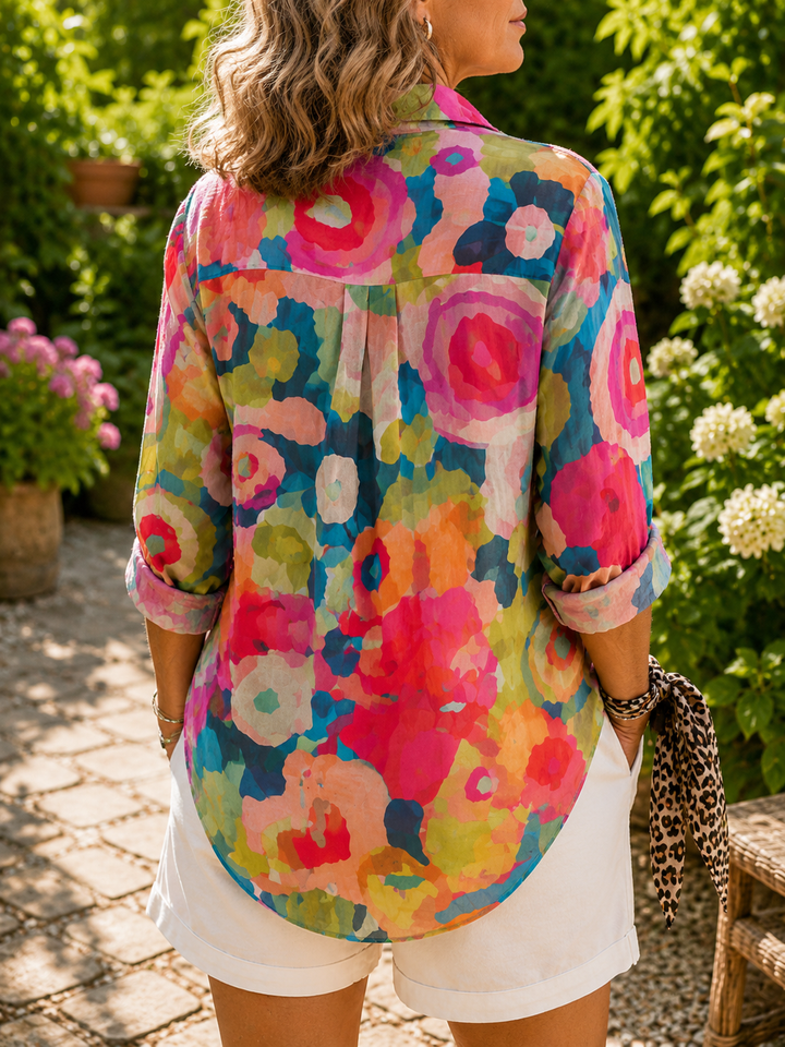 Deliane | Vibrant Artistic Button-Up Blouse