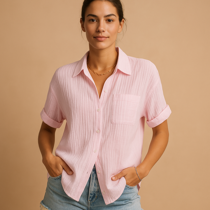 Charlotte | Gauze Short Sleeve Chest Pocket Casual Shirt