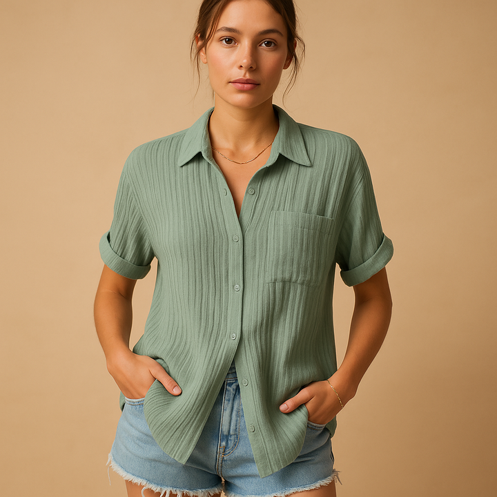 Charlotte | Gauze Short Sleeve Chest Pocket Casual Shirt