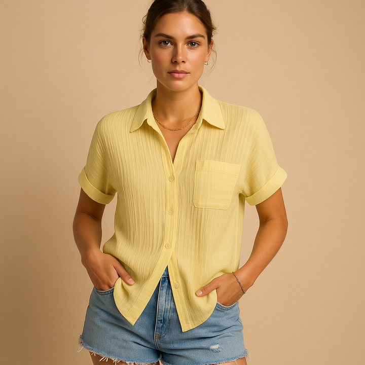 Charlotte | Gauze Short Sleeve Chest Pocket Casual Shirt