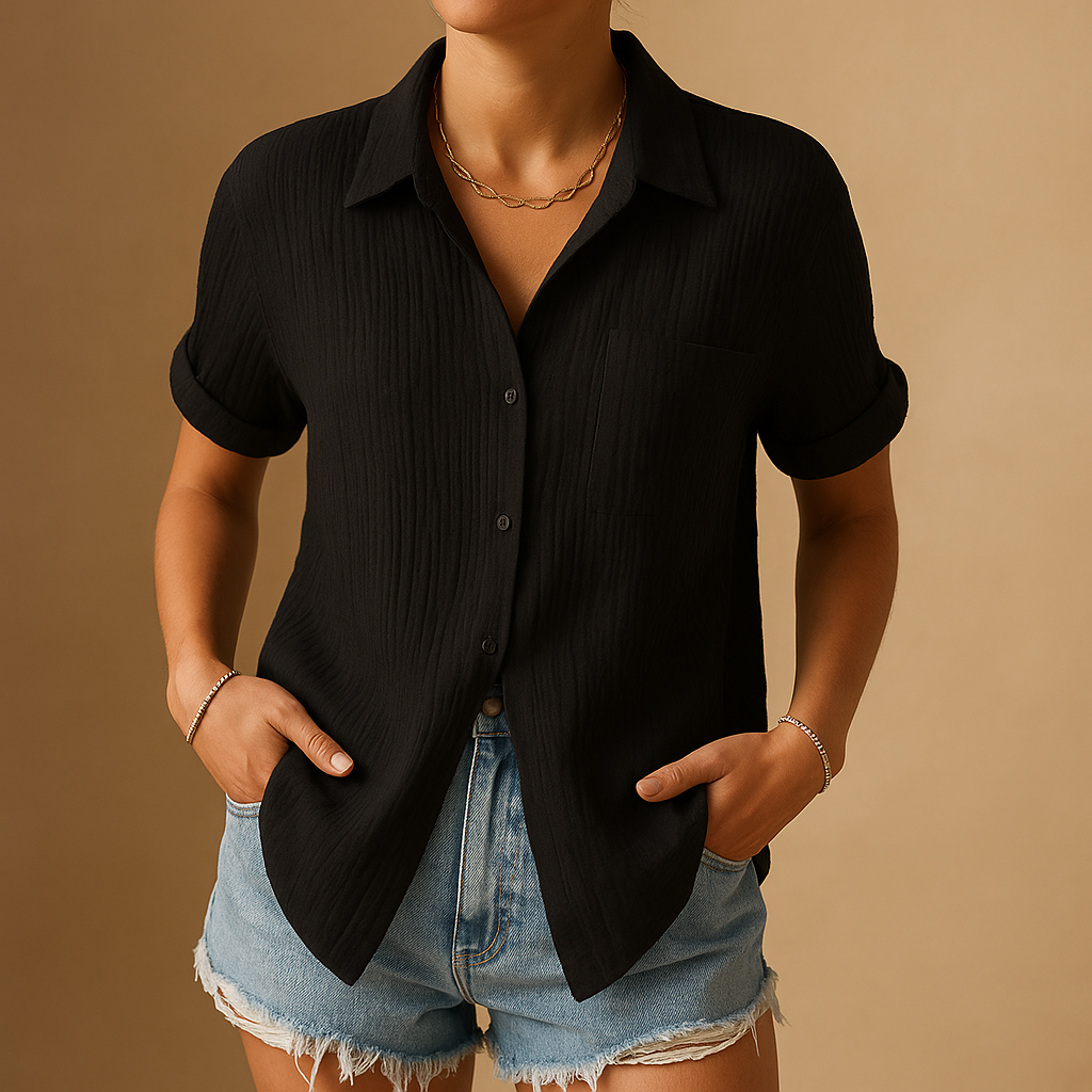 Charlotte | Gauze Short Sleeve Chest Pocket Casual Shirt