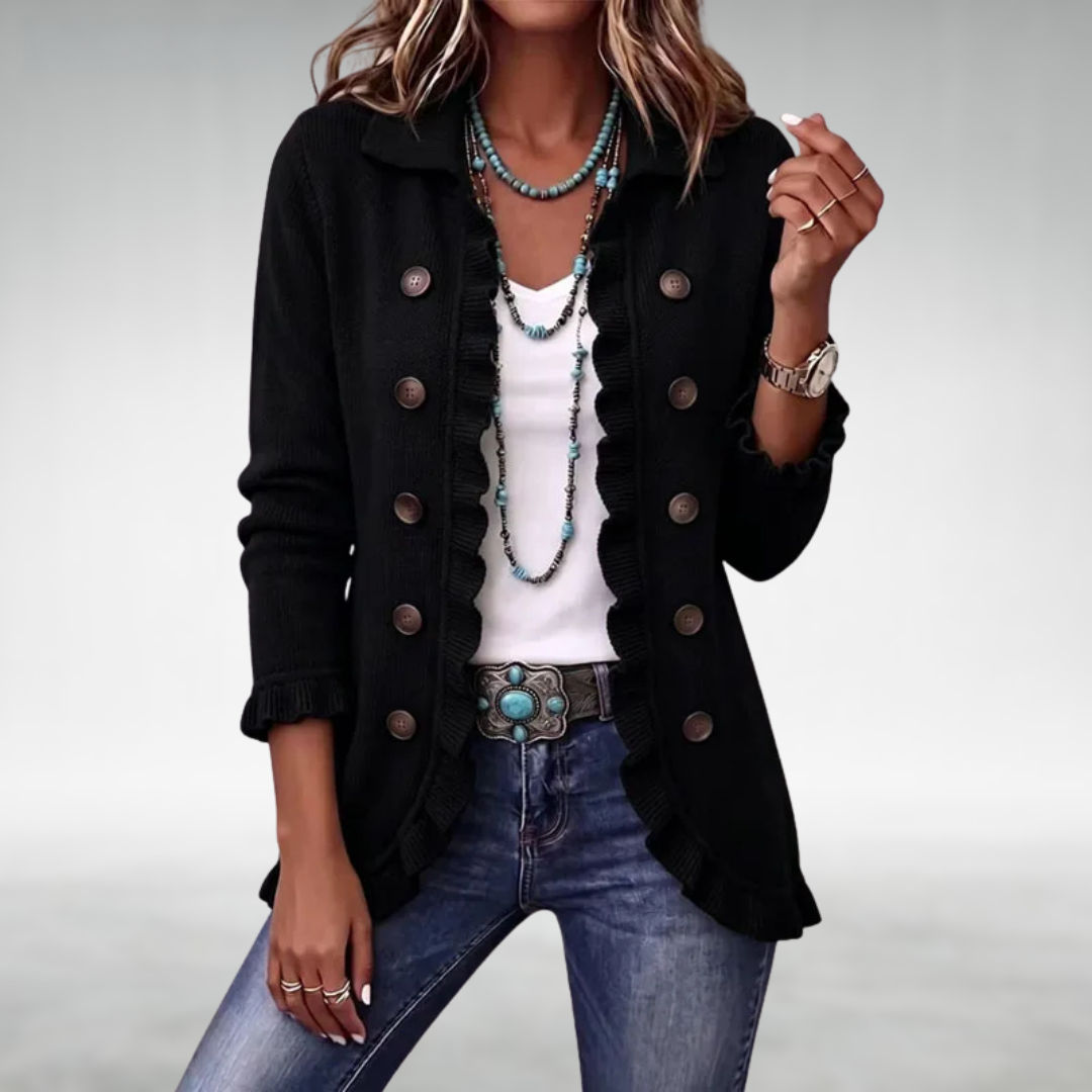 Eve classic ruffle cardigan in black