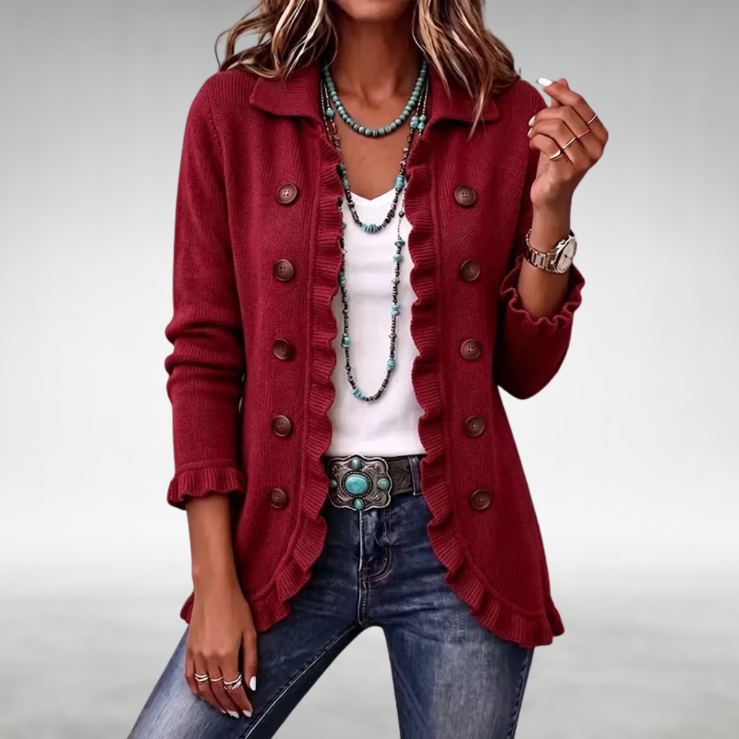 Eve classic ruffle cardigan in red