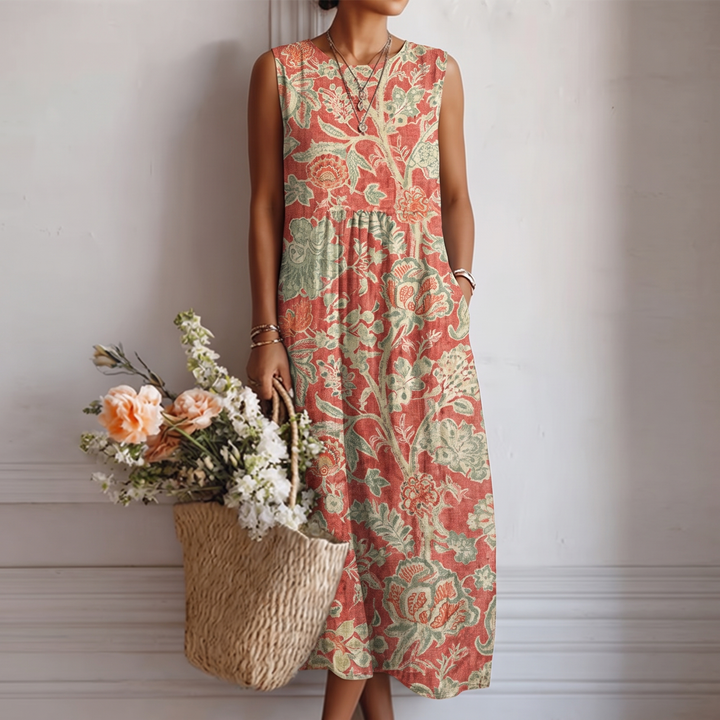 Amara - Floral Print Linen Dress