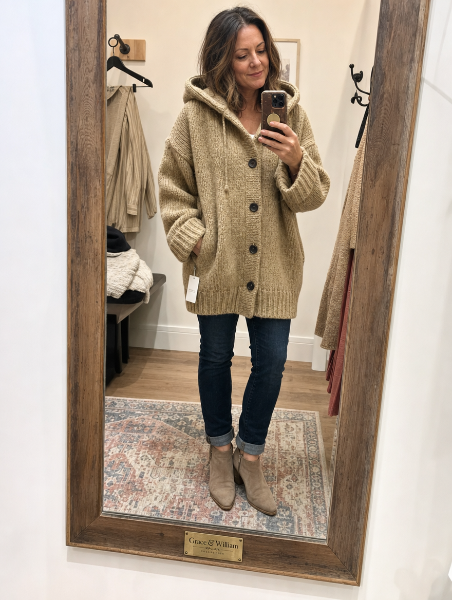 ELIZABETH | SOFT HOODED KNIT CARDIGAN