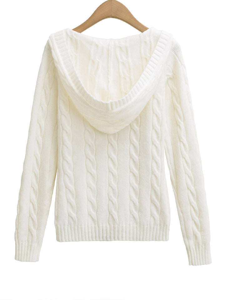 Corabelle | Cable-Knit V-neck Sweater With Hood