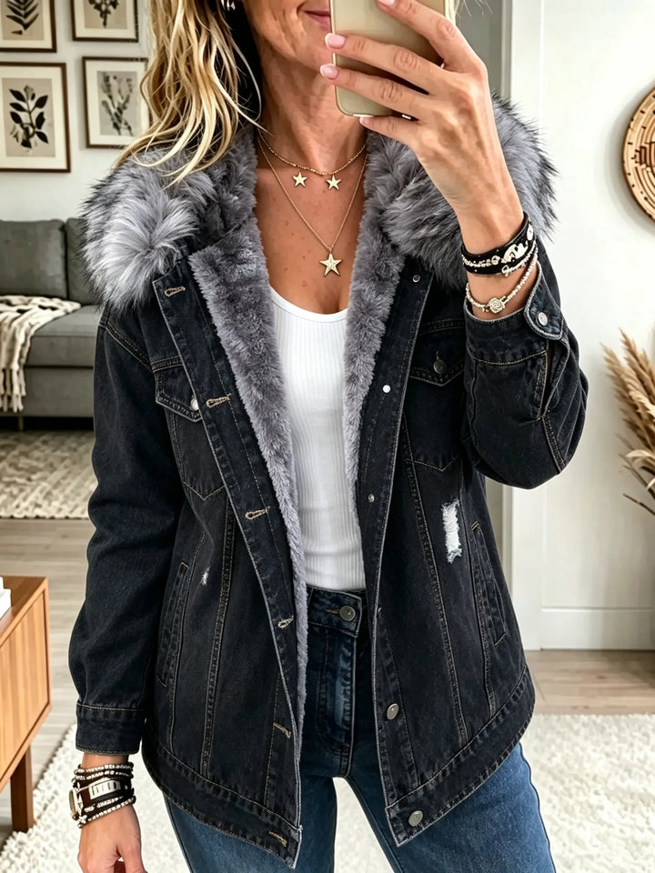 Honora | Denim Jacket with Faux Fur Collar and Fleece Lining