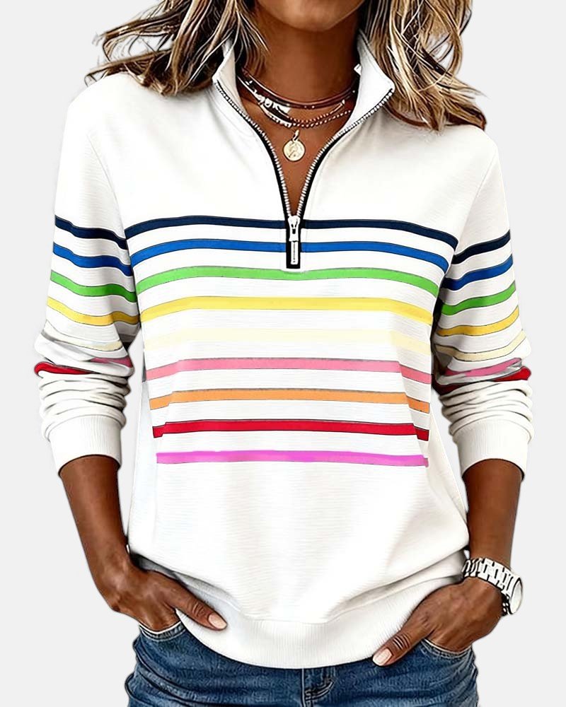 Jeanette | Striped Zip Collar Sweatshirt