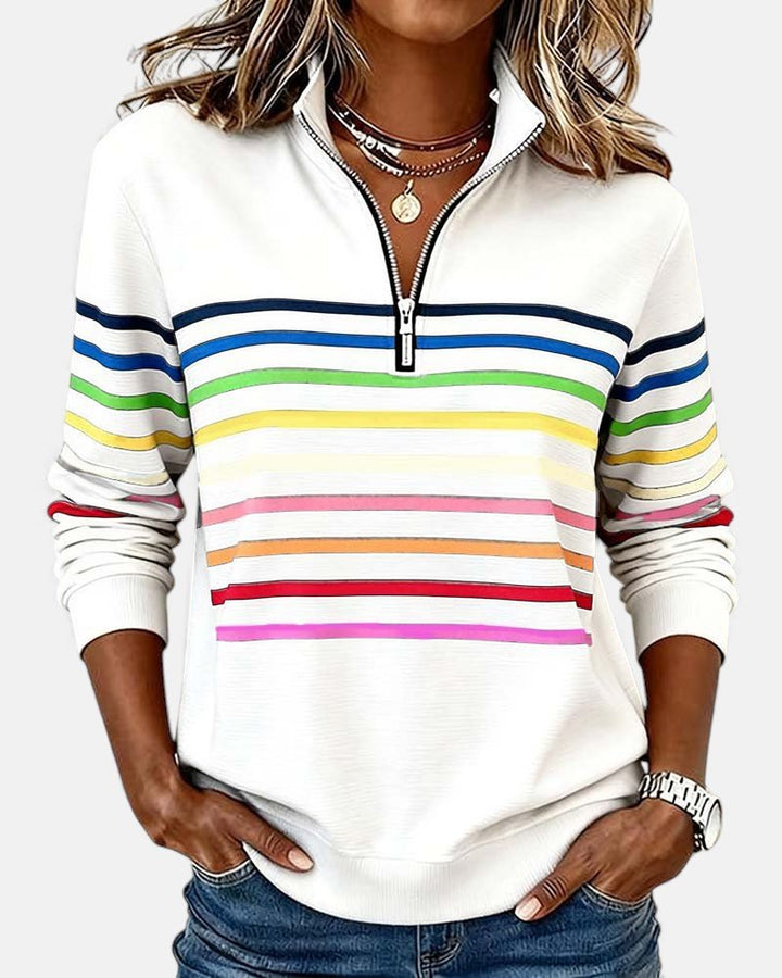 Jeanette | Striped Zip Collar Sweatshirt