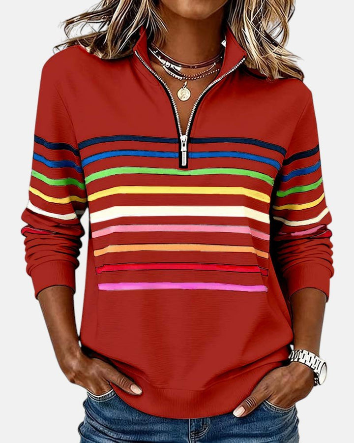 Jeanette | Striped Zip Collar Sweatshirt