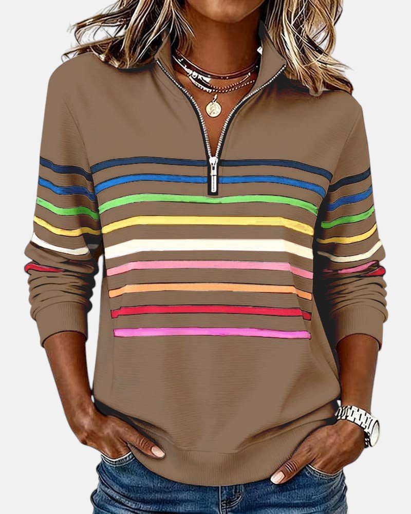 Jeanette | Striped Zip Collar Sweatshirt