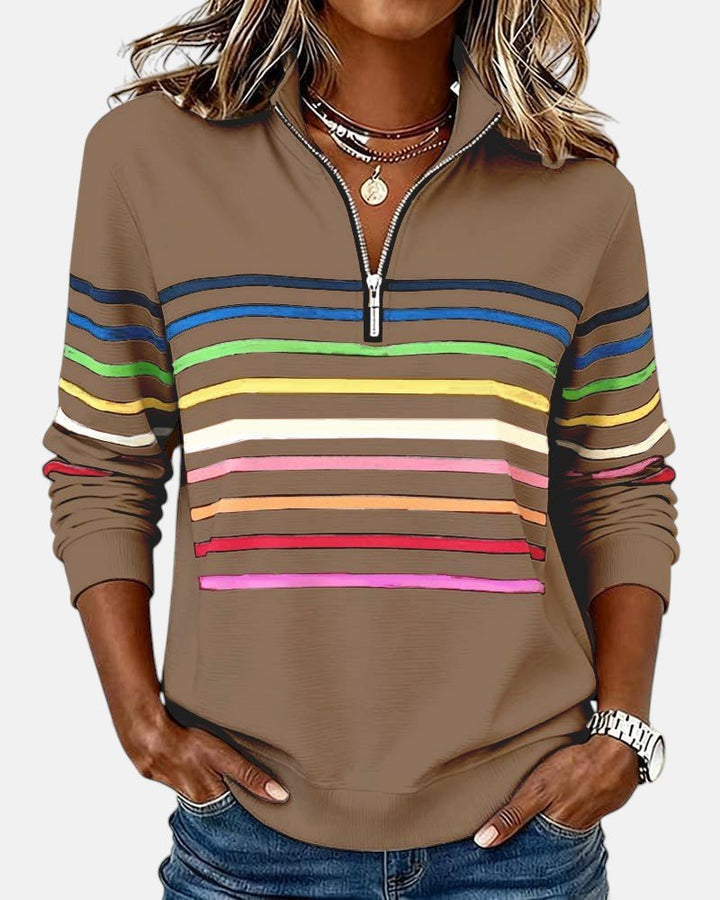 Jeanette | Striped Zip Collar Sweatshirt