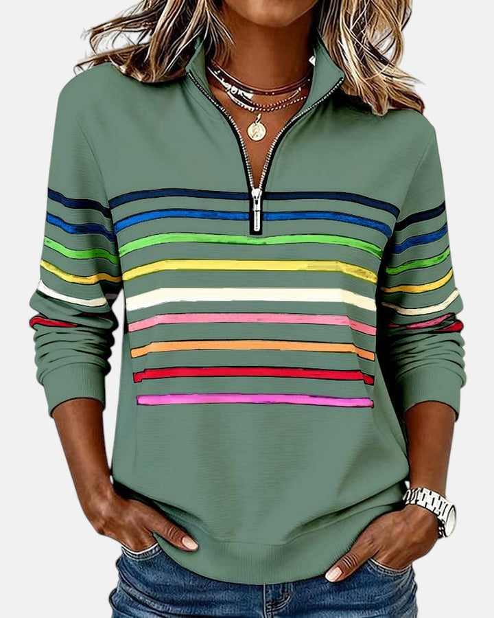 Jeanette | Striped Zip Collar Sweatshirt